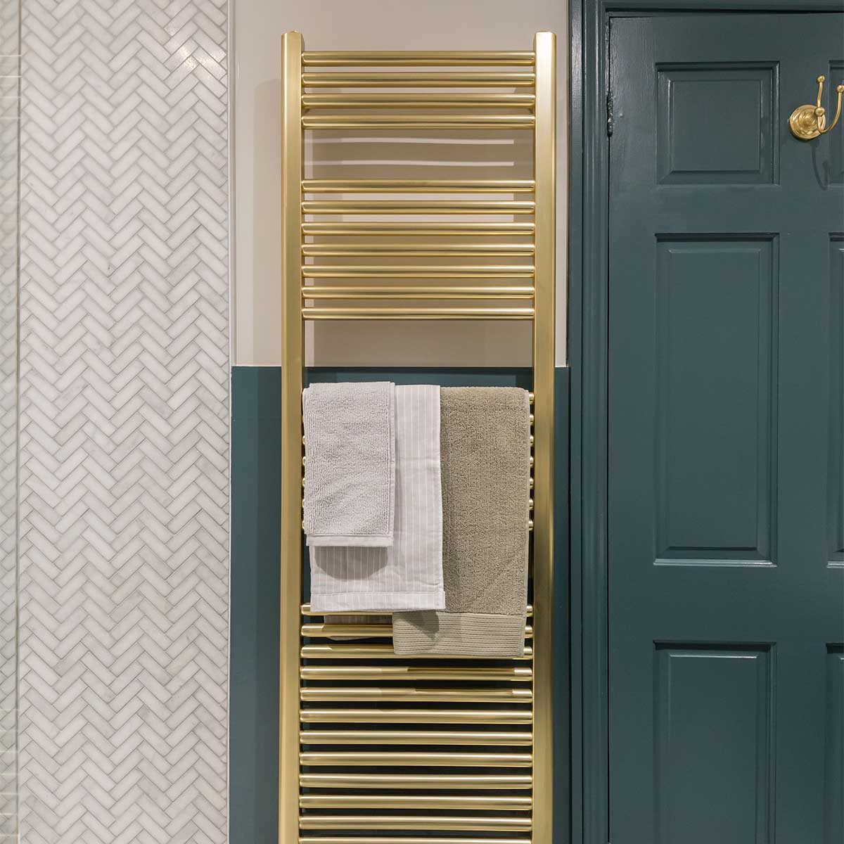 Brushed Gold Heated Towel Rail - Gold Bathroom UK