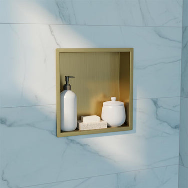 brushed gold shower niche