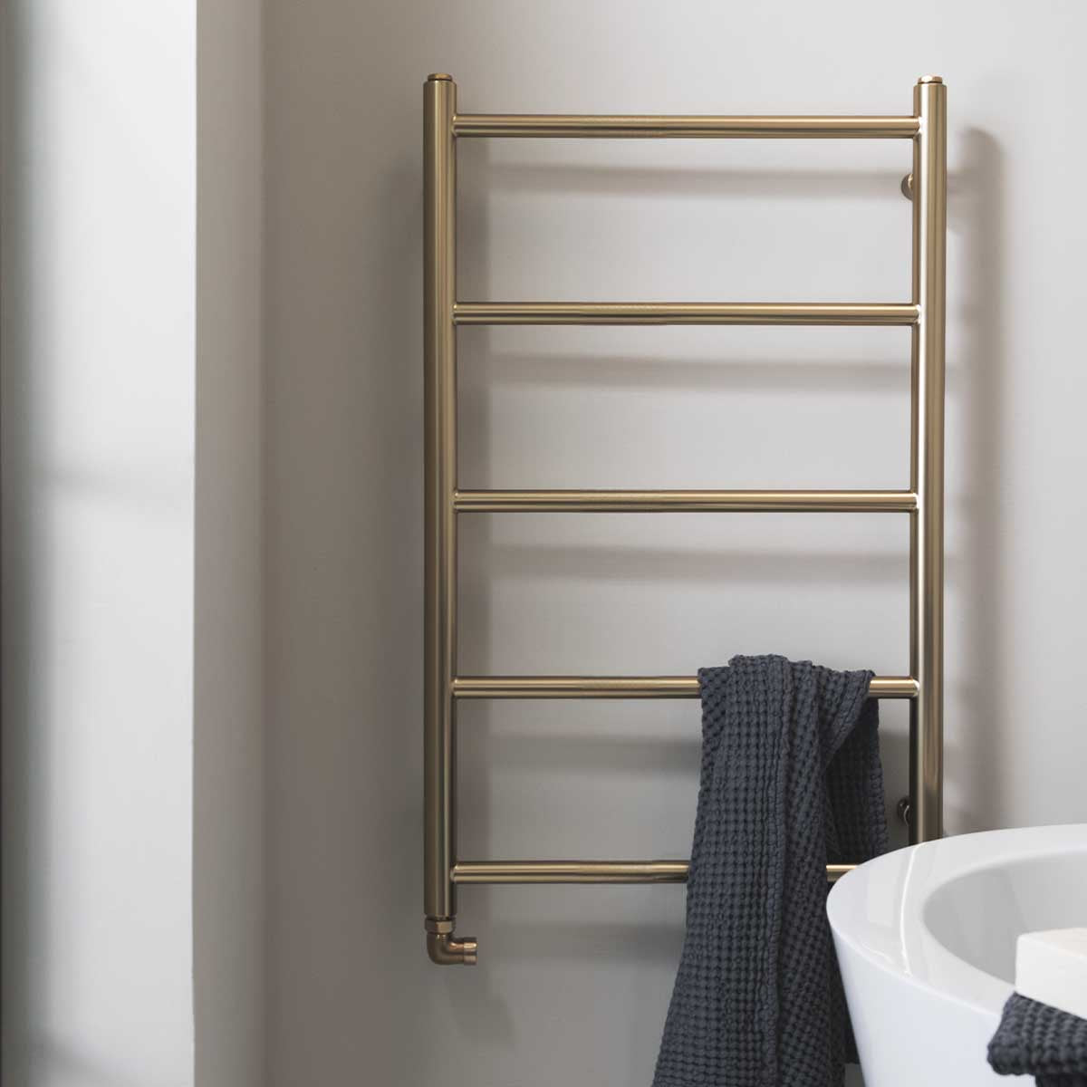 Brushed Gold Towel Rail Radiator - Gold Bathroom UK