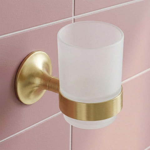brushed gold tumbler holder with frosted glass