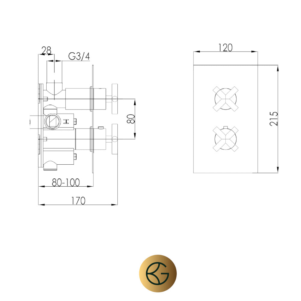 Brushed Brass Square Shower Valve