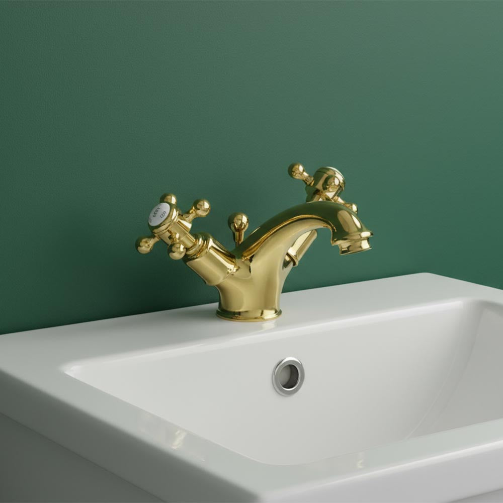 gold basin mixer tap with pop up waste