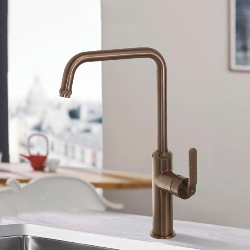 dark bronze kitchen mixer tap with single lever