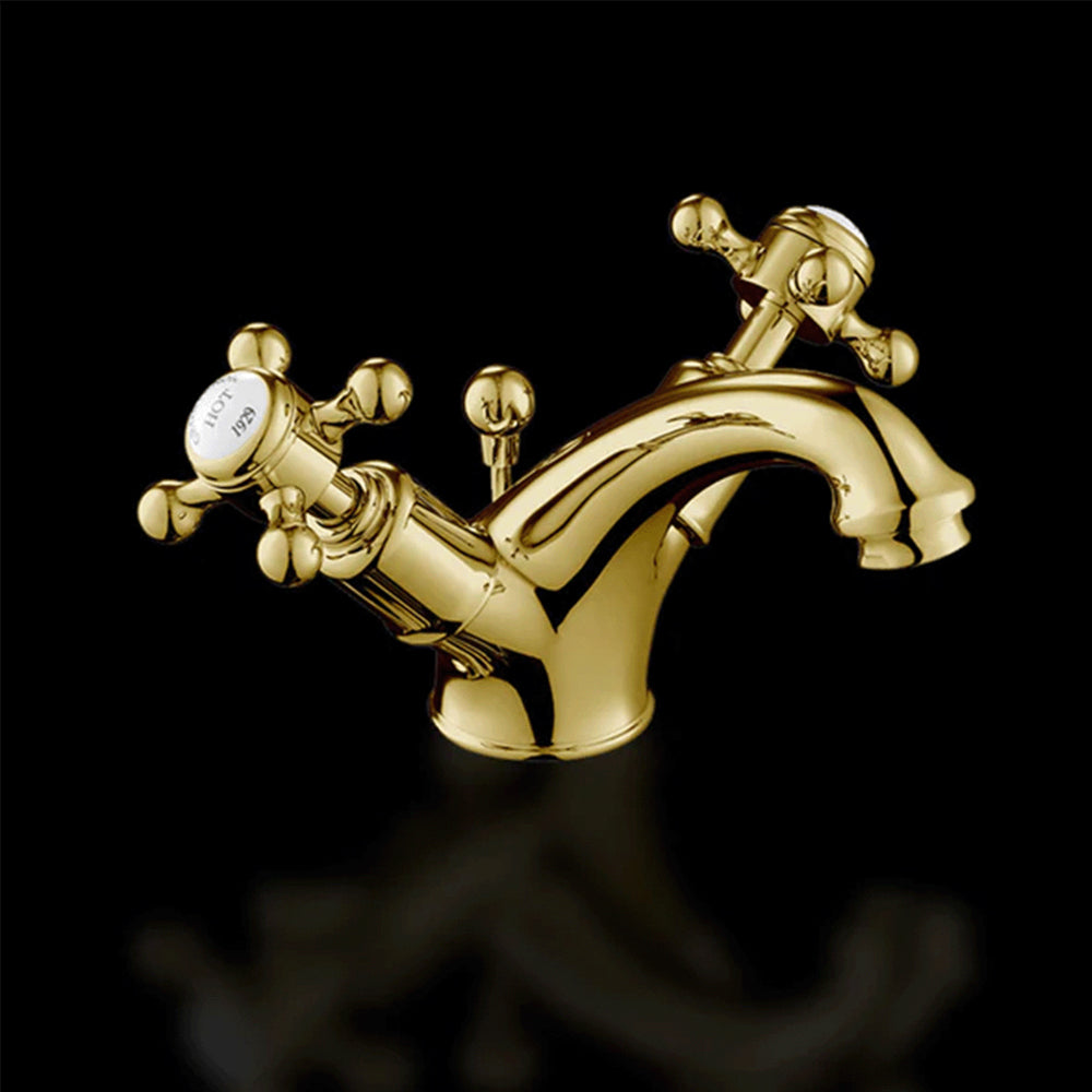 traditional gold deck mounted sink mixer taps