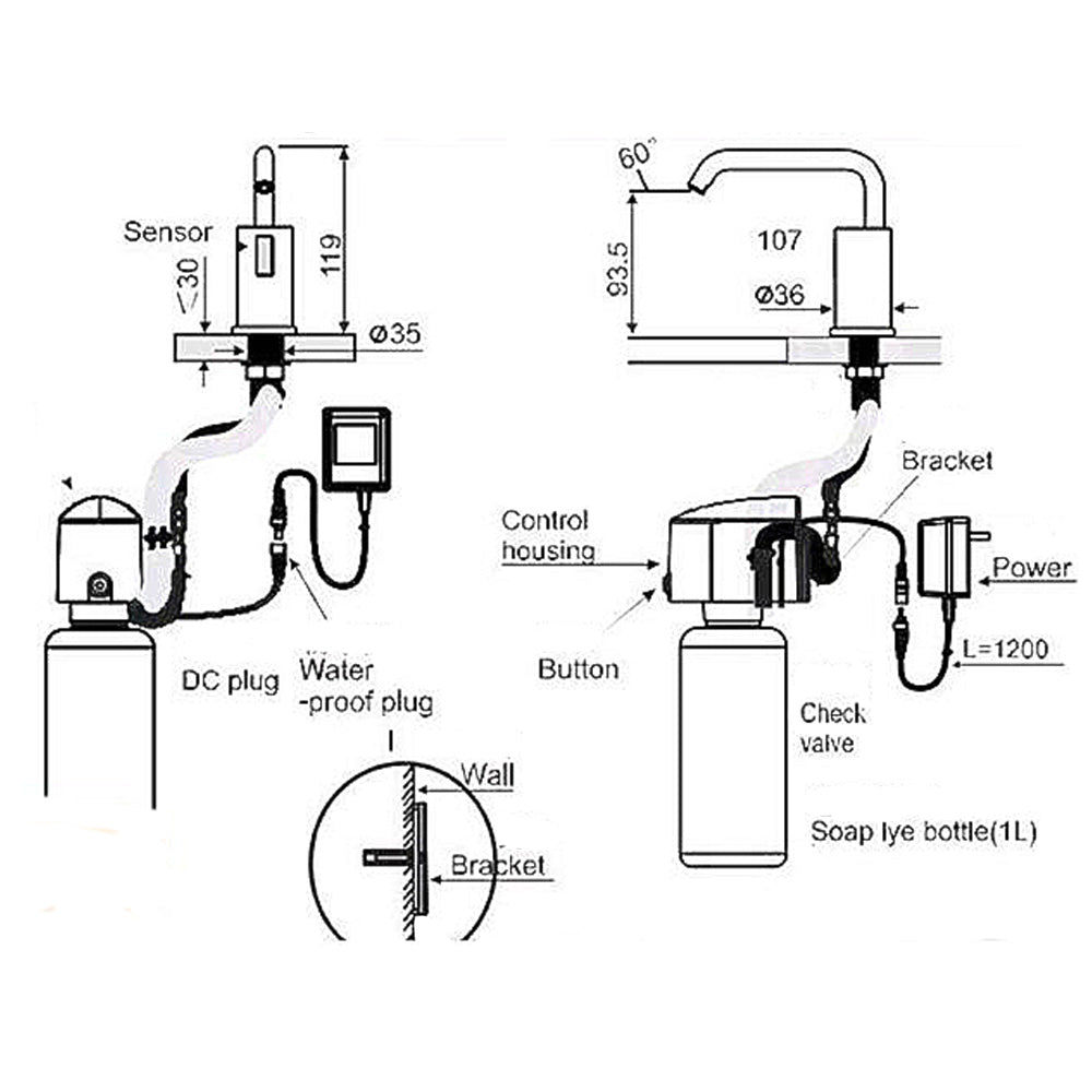 automatic soap dispenser brushed brass - technical drawing