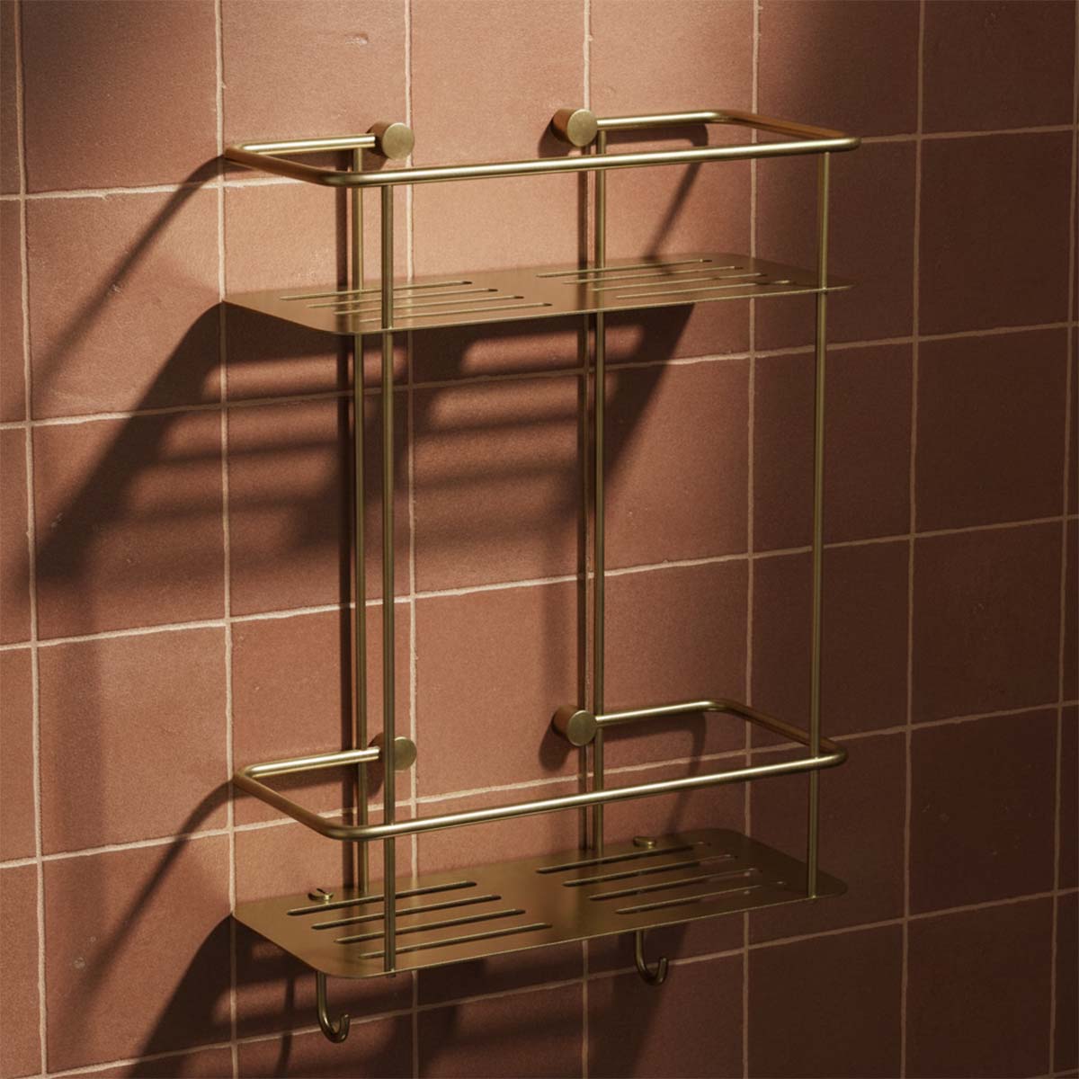 brushed brass hanging shower caddy