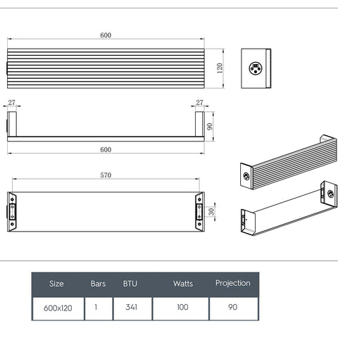 electric heated towel warmer  600mm -  technical details 