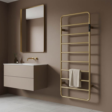 electric towel radiator with thermostat  - brushed gold