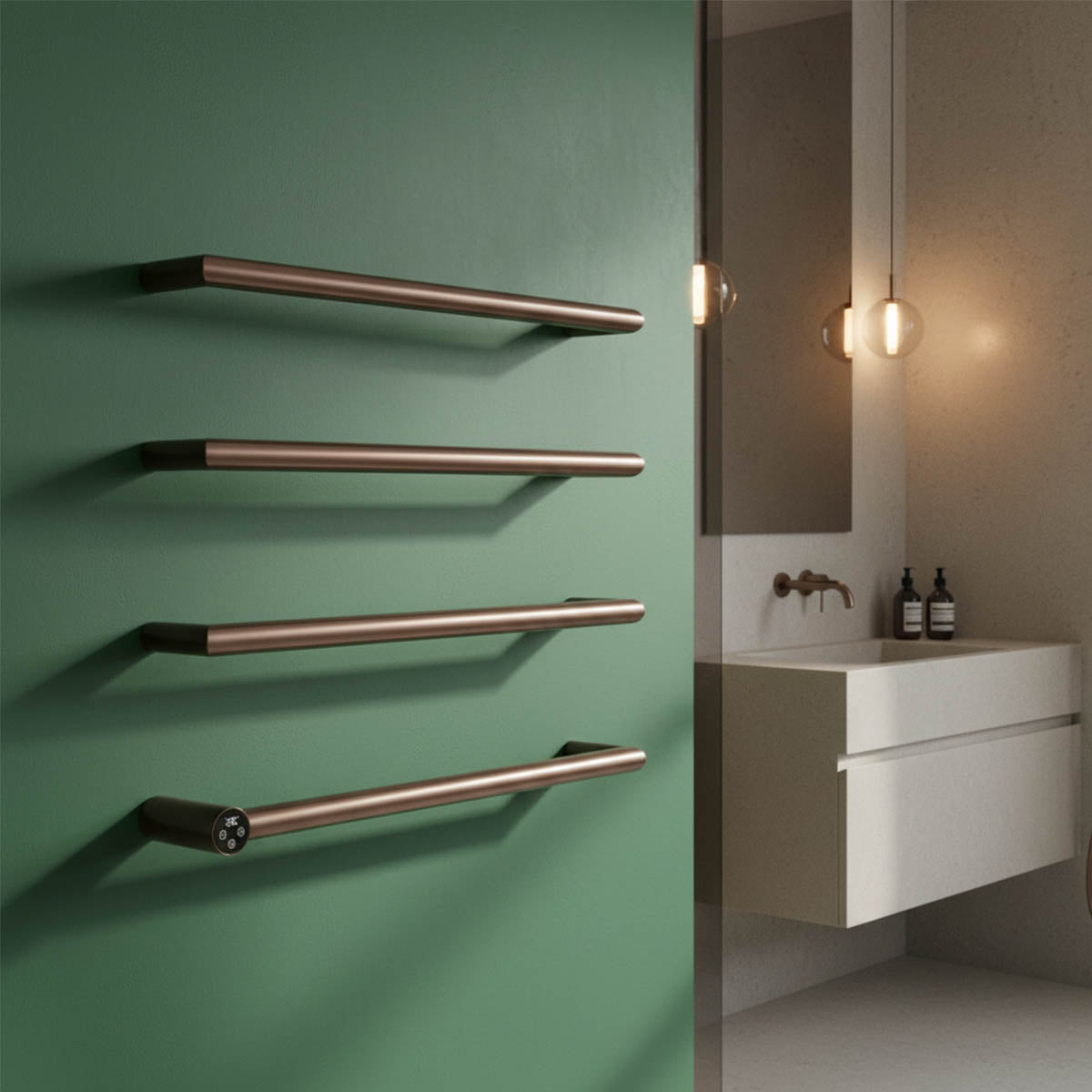 electric towel rail holder with thermostat - brushed bronze