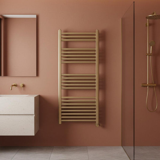 brushed gold heated towel rail electric with thermostat 