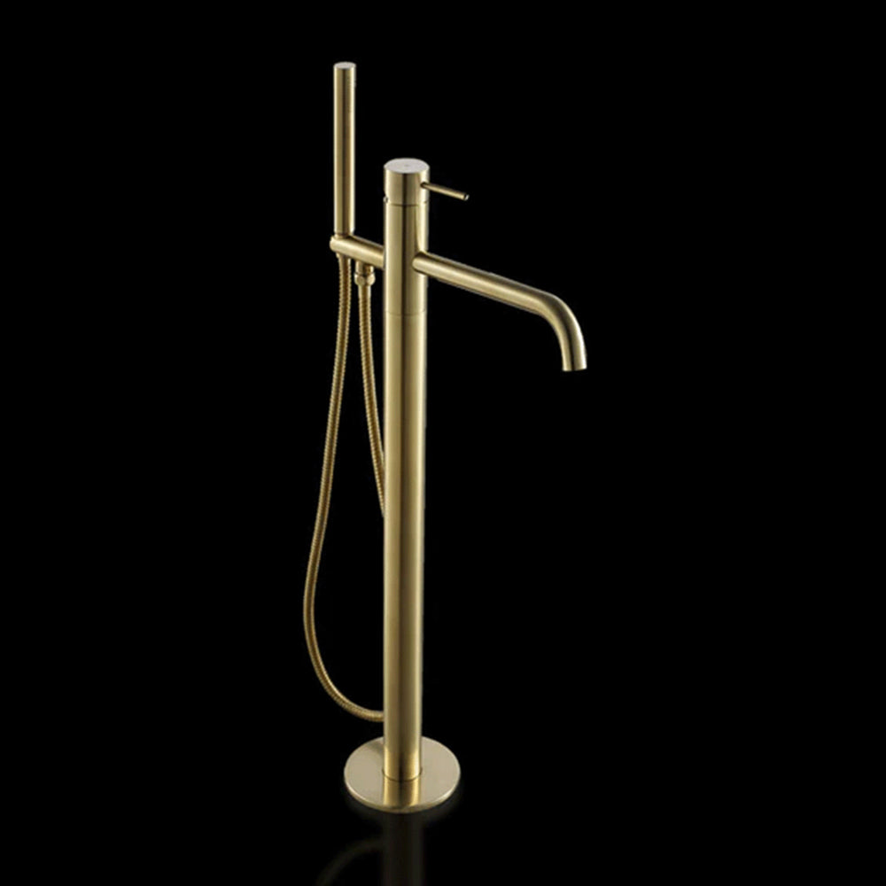 brushed brass floor mounted tap