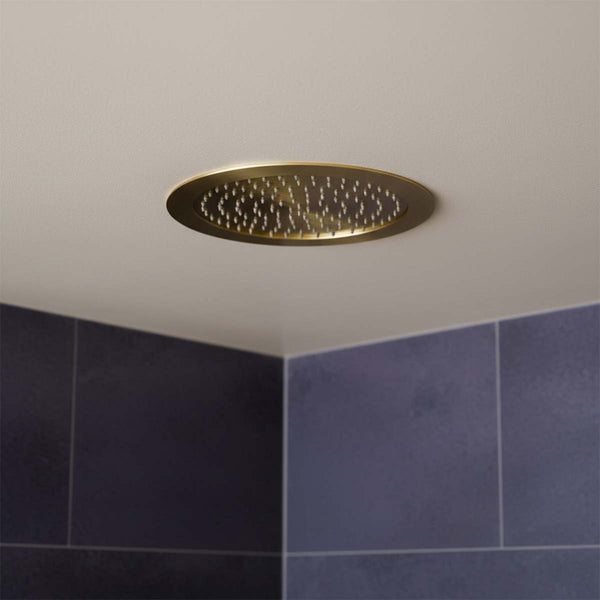 flush ceiling shower head - brushed brass