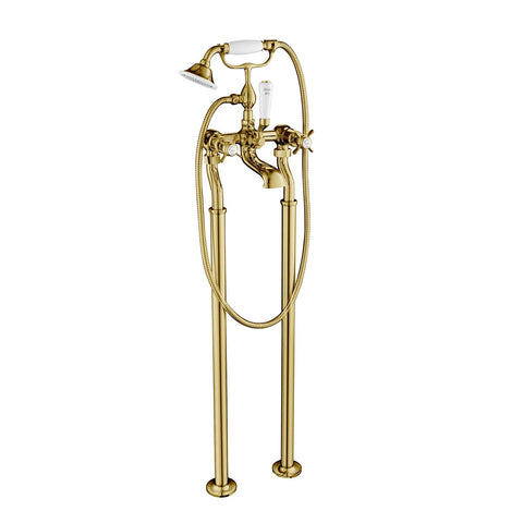 freestanding bath tap with shower vintage style - gold