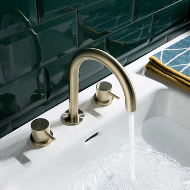 Brushed Gold Deck Mounted 3-Hole Basin Mixer Tap with Round Handles