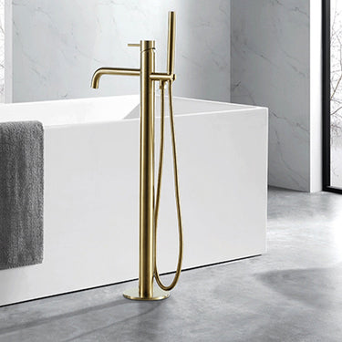 Floor-Mounted Freestanding Bath Tap with Shower Kit - Brushed Brass