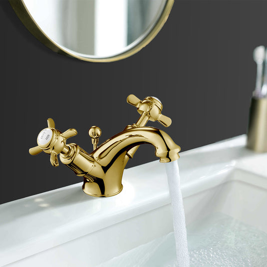 Traditional Brushed Brass Mono Basin Mixer Tap with Pop-up Waste