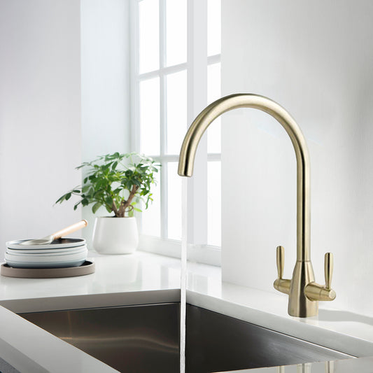 Brushed Gold Long Swivel Spout Kitchen Tap 1000