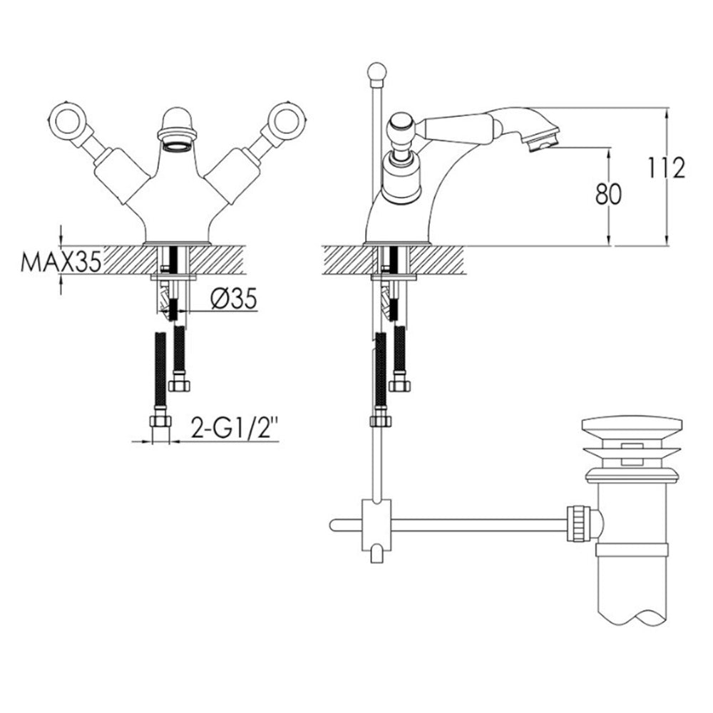 Traditional Gold Mixer Taps deck mounted