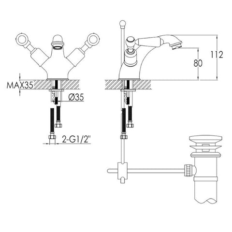 Traditional Gold Mixer Taps deck mounted