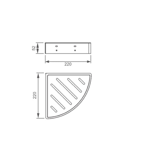 Brass shower corner shelf - Technical drawing