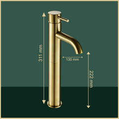 brushed brass tall bathroom sink mixer tap  