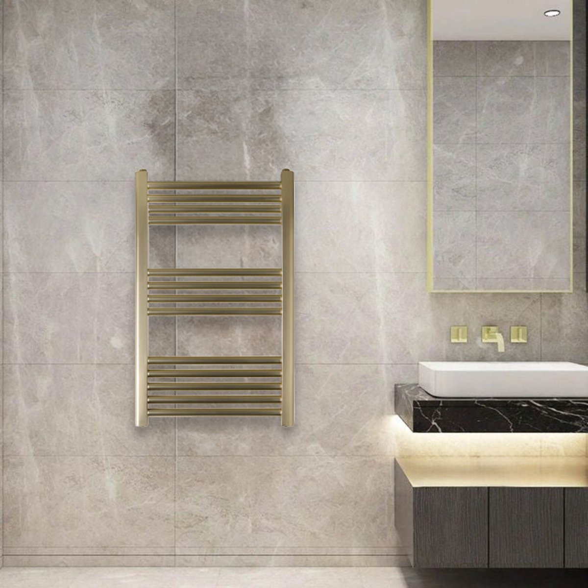 Gold Towel Rail Radiator - 800mm x 500mm - Brushed Brass