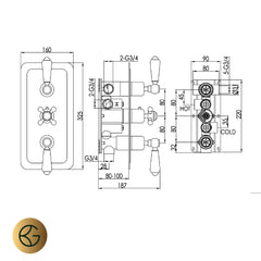 Gold concealed thermostatic shower valve