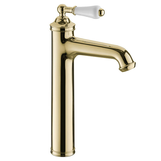 Traditional Tall Single Lever Basin Mixer Tap with Click Clack Waste - Polished Gold