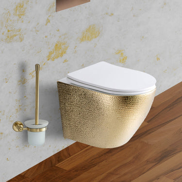 Brushed Gold Wall-Hung Toilet with Soft Close Seat