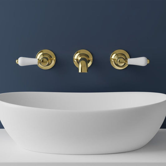 Traditional Basin Mixer Tap with White Lever Handle - Wall Mounted