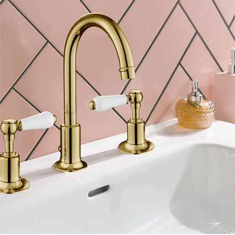 traditional 3 hole gold basin tap