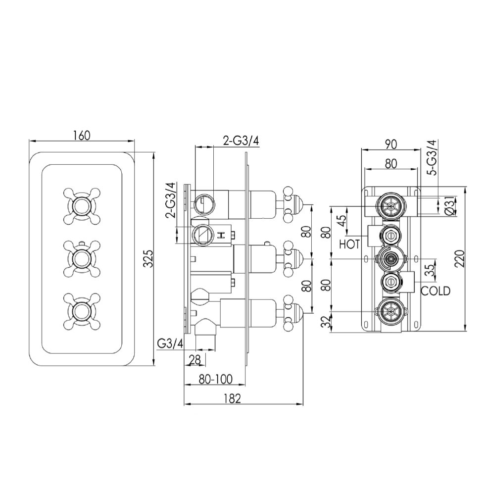 3 way shower diverter valve