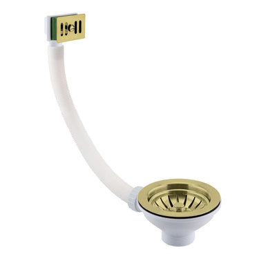 Gold Basket Strainer Kitchen Sink Waste Square Cover with Overflow Pipe - 90mm