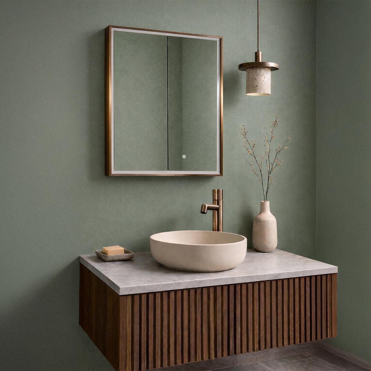 Two doors bathroom mirror cabinet - brushed bronze