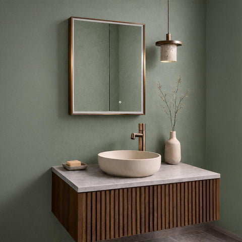 Two doors bathroom mirror cabinet - brushed bronze