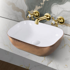 modern ceramic countertop basin white and rose gold