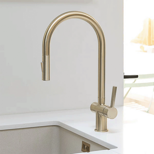 brushed gold pull out kitchen tap