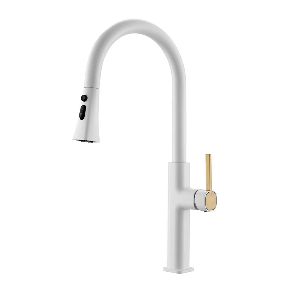 white kitchen mixer tap with pull out