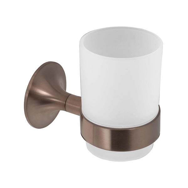 round brushed bronze toothbrush holder with glass cup