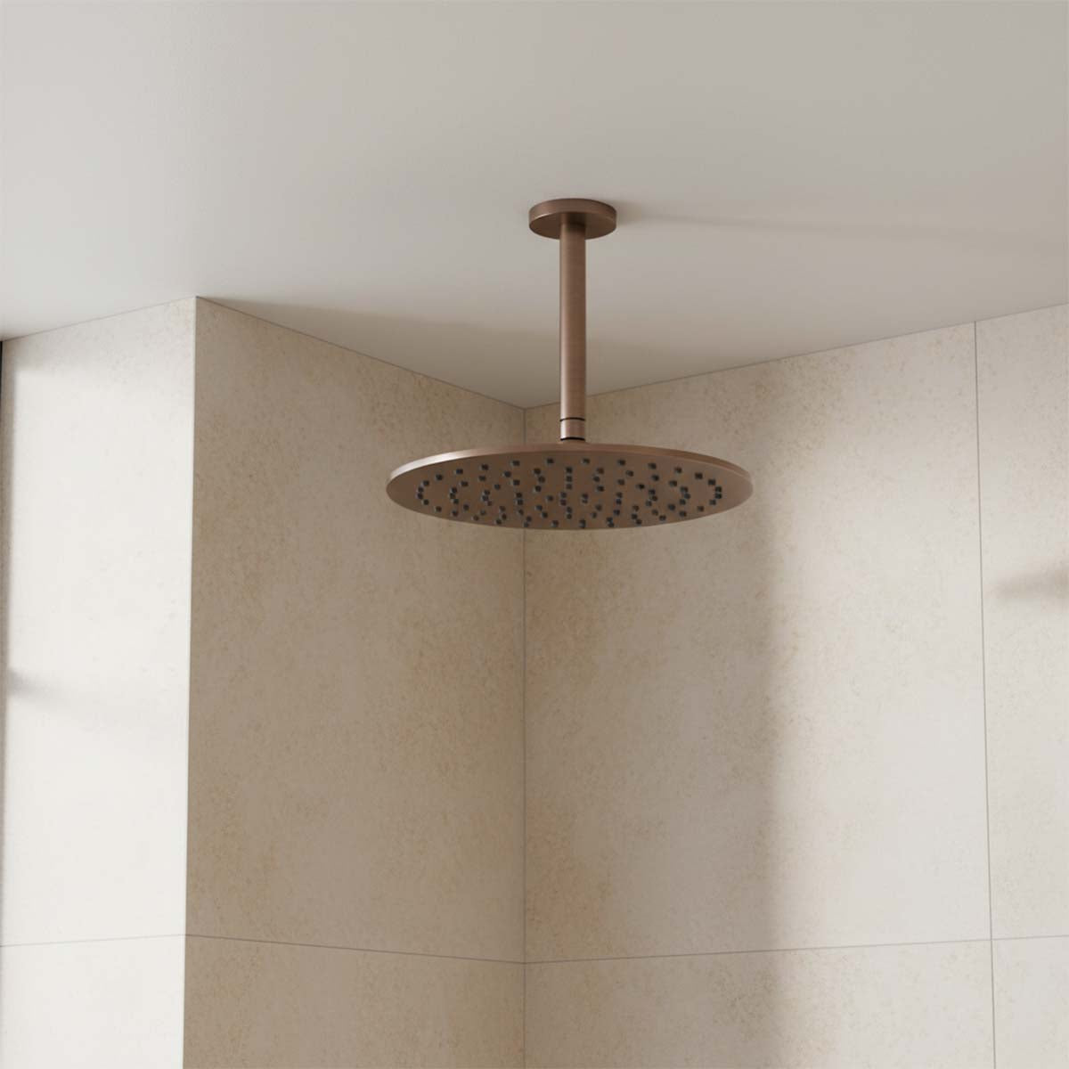 round shower head and arm - brushed bronze