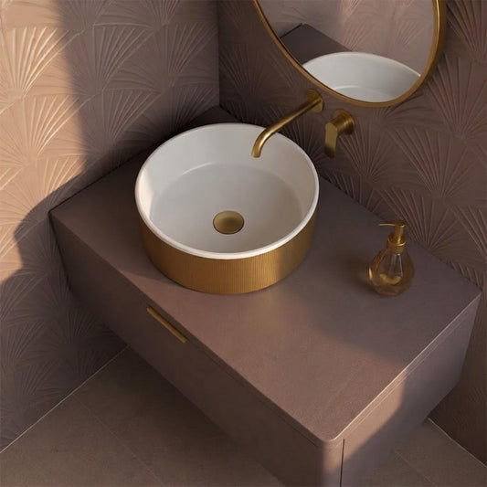 round vanity counter top sink brushed gold 