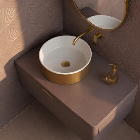 round vanity counter top sink brushed gold 