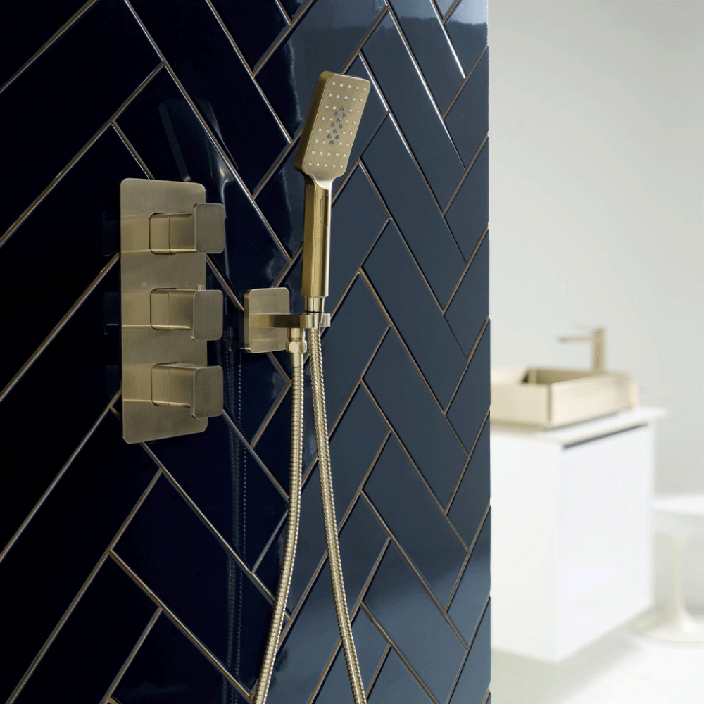 Gold shower kit with concealed thermostatic mixer valve