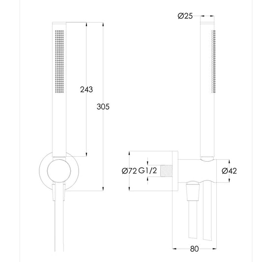 Brushed Brass Water Outlet with Bracket, Slim Handset Shower Kit and Hose