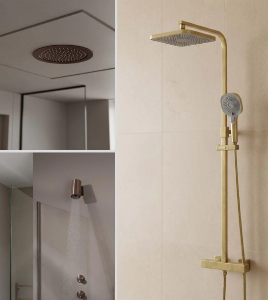 Gold Shower Heads, Arms and Risers | Brass Rail Kits