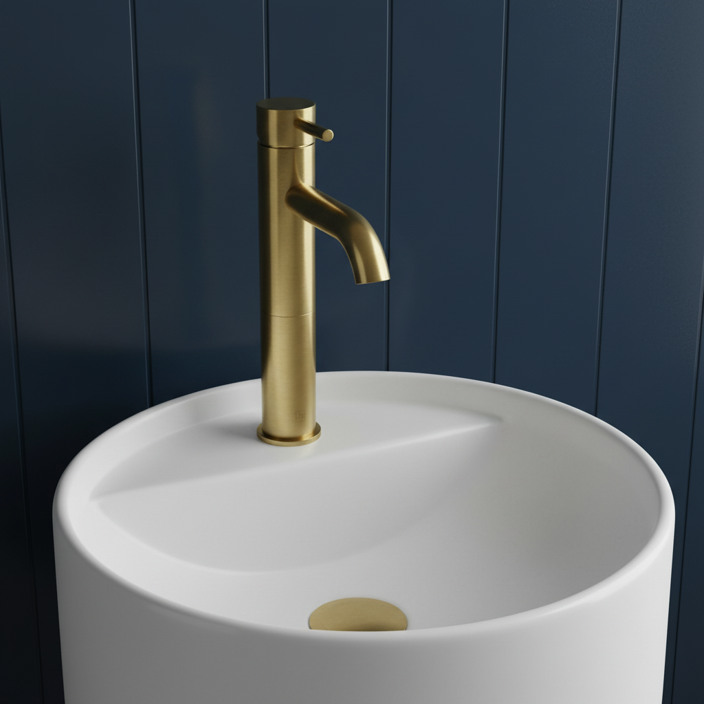 tall basin mixer tap brushed brass 
