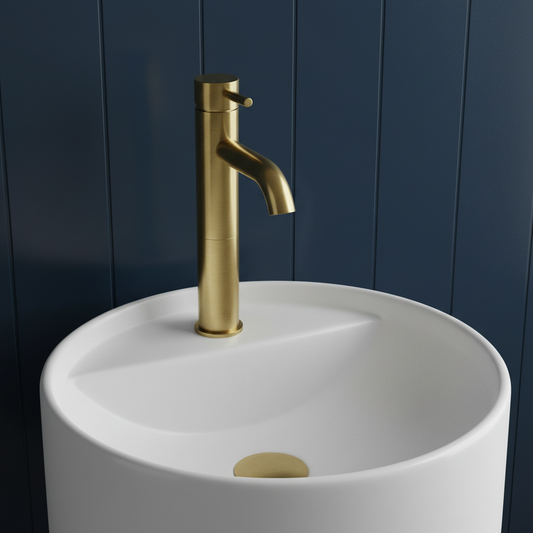 High Rise Basin Mixer Tap - Brushed Brass