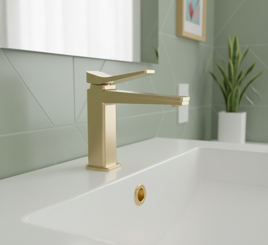 Deck-Mounted Single Lever Basin Mixer Tap - Brushed Brass
