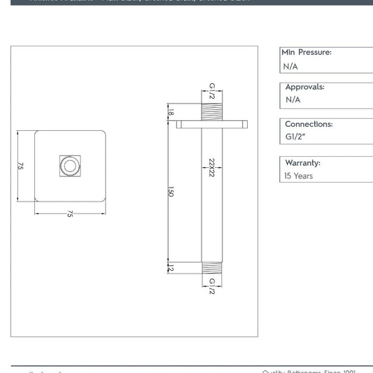 Square Ceiling Shower Arm - 150mm Brushed Bronze