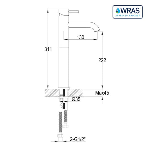 tall basin mixer tap technical sheet
